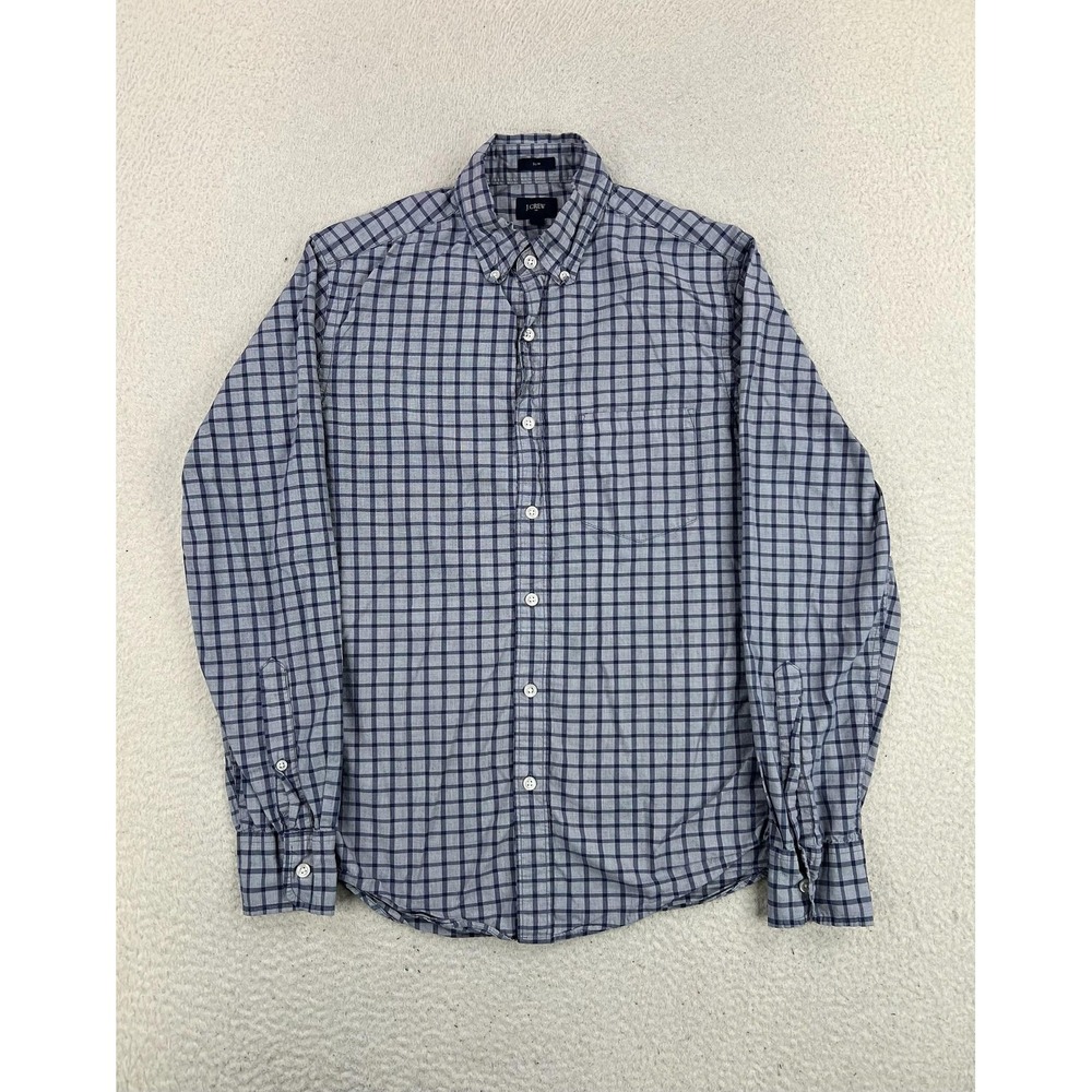 J.Crew Mens Small Blue Check Slim Fit Long Sleeve Button Up Cotton Shirt